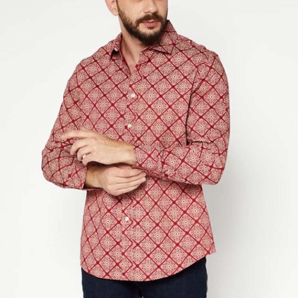 CLUB ROOM All Over Print Button Down Shirt